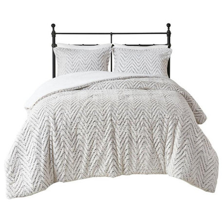 100% Polyester Adelyn Brushed Long Fur Duvet Cover Set, Full/Queen
