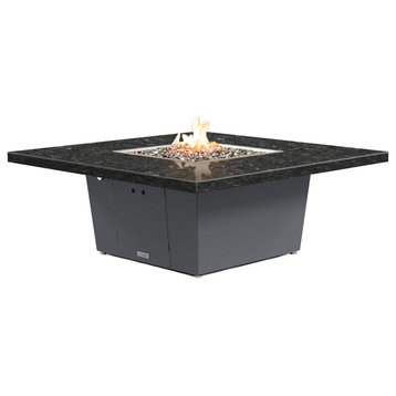 Square Fire Pit Table, 56x56, Natural Gas, Black Pearl Granite Top, Gray