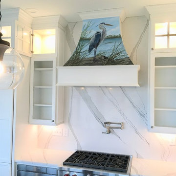 Blue Heron Range Hood Mural hand-painted by Tom Taylor of Mural Art LLC