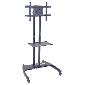 Luxor Adjustable Height Rolling Flat Panel Cart With Accessory Shelf