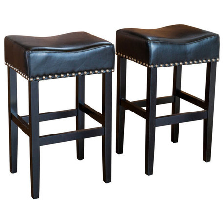 GDF Studio Chantal Backless Leather Stools, Set of 2, Black, Bar Height: 30"