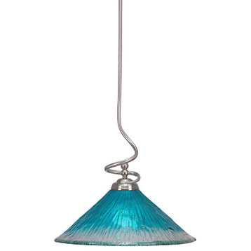 Capri Stem Pendant In Brushed Nickel Finish With 16" Teal Crystal Glass
