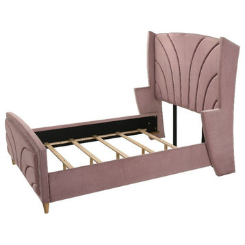 ACME Salonia Tufted Velvet Upholstery Queen Bed with Wood Leg in Pink