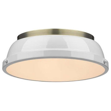 Duncan 14" Flush Mount in Aged Brass with a White Shade