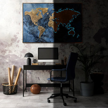 Framed glow in the dark world map for modern wall "Magic map of the world"