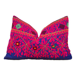 Devi Embroidered Floral Pillow - Contemporary - Decorative Pillows - by De-cor | Houzz