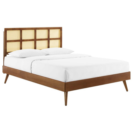 Sidney Cane and Wood Full Platform Bed With Splayed Legs MOD-6374-WAL