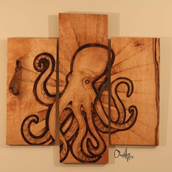 Illustrative Wood Burnt Octopus Wall Art - Artwork