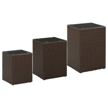 Vidaxl Side Tables 3-Pieces With Glass Top Brown Poly Rattan