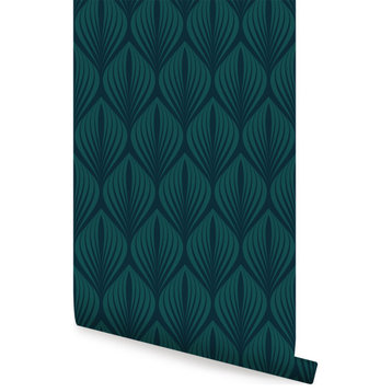 Elegant Modern Leaves Peel and Stick Vinyl Wallpaper, Peacock, 24"w X 60"h