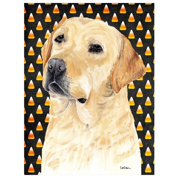 Labrador Yellow Candy Corn Halloween Portrait Flag Canvas, House Size
