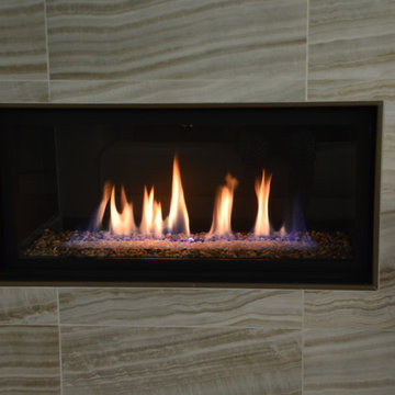 horizontal gas fireplace, 12x24" tile surround
