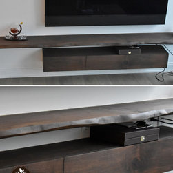 Live Edge Floating Shelf with custom Walnut Entertainment Box - Console Tables