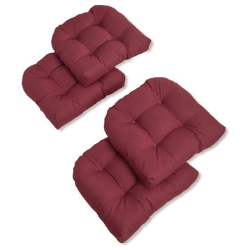 19" U-Shaped Solid Spun Polyester Tufted Dining Chair Cushions, Set of 4, Merlot