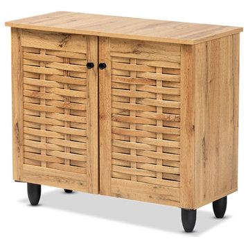 Winda Modern and Contemporary Oak Brown Finished Wood 2-Door Shoe Cabinet