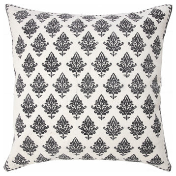 20" X 20" White And Black 100% Cotton Geometric Zippered Pillow
