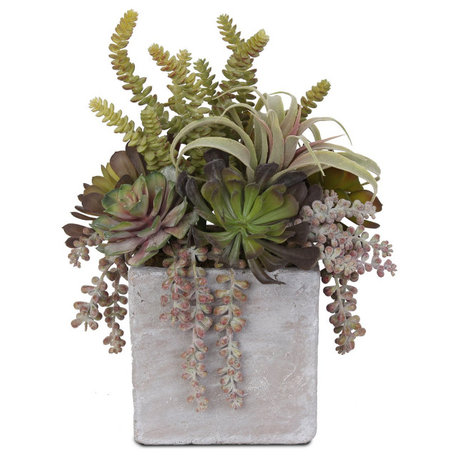 Artificial Succulents in Stone Wash Square Pot