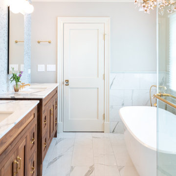 Tranquil Luxury: Primary Bathroom with Freestanding Tub and Dual Vanities