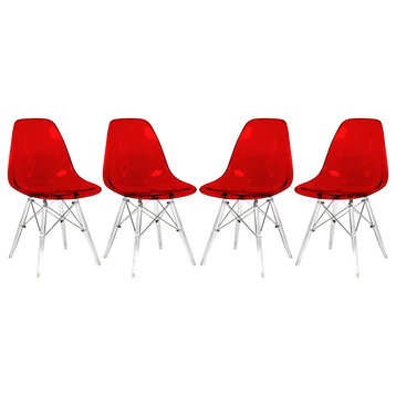 Dover Molded Side Chair with Acrylic Base, Set of 4, Transparent Red, EPC19TR4