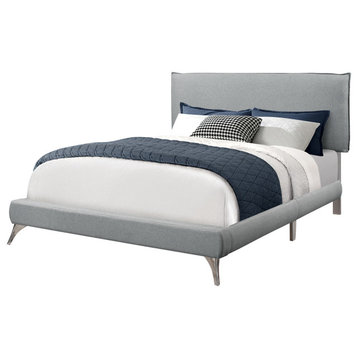 Bed Queen Size, Gray Linen With Chrome Legs
