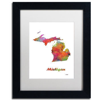 Marlene Watson 'Michigan State Map-1' Art, Black Frame, 11"x14", White Matte