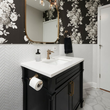 Classic Black & White Bathroom Remodel - Vanity and Wallpaper