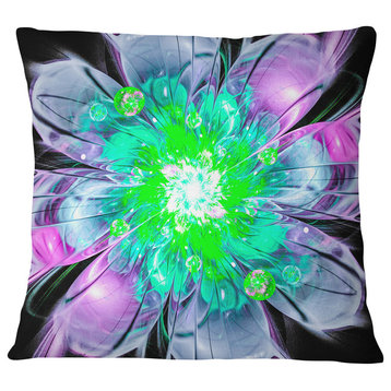 Green Purple Fractal Flower Petals Close up Floral Throw Pillow, 16"x16"