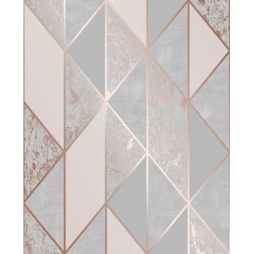 Milan Geo Wallpaper, Rose Gold/Grey, 20x396