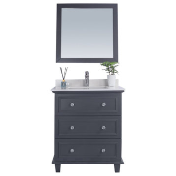 Luna, 30" Maple Gray Cabinet With White Quartz Countertop