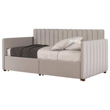 Brittany Daybed With Storage Drawers, Twin Size, Gray Linen