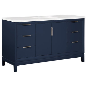 Valencia 60" Solid Wood Single Sink Vanity, Top and Sink, Midnight Blue