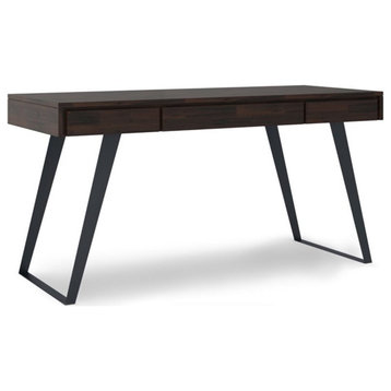 Simpli Home Lowry 54" Solid Wood Modern Computer Desk in Hickory Brown