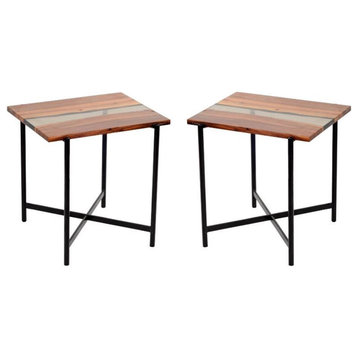 Home Square 22" Acacia Wood and Acrylic End Table in Natural - Set of 2