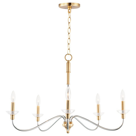 Clarion 5-Light Chandelier, Polished Chrome/Satin Brass