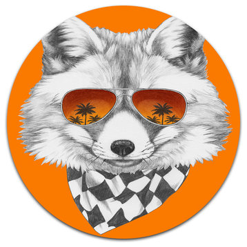Fox With Mirror And Sunglasses, Animal Art Disc Metal Wall Art, 36"