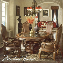 AICO Furniture - Tuscano 5 Piece Round Dining Table Set in Biscotti - 34001T-26- - Dining Tables