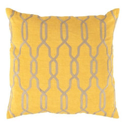 Squash Yellow with Ivory Trellis Print Pillow by Surya - Decorative Pillows