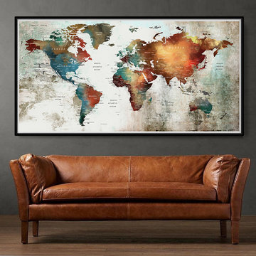 World Map Art Print Poster, Large Print