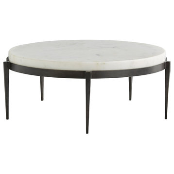 Kelsie Cocktail Table, Black, Powder Coated Iron, Honed Marble, 34"W