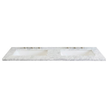 49" White Carrara Countertop and Double Rectangle Sink