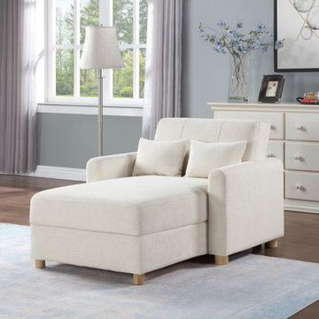 Thomas 42.5"W Fabric Convertible Sleeper Chaise Lounge Chair with Storage