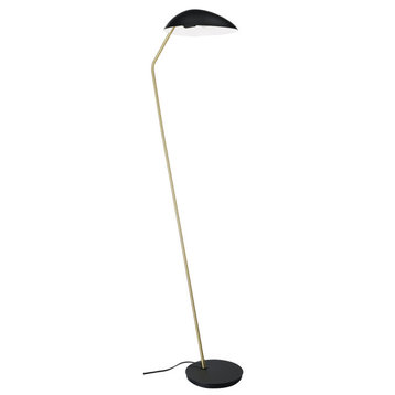 Lindmoor 1-Light Floor Lamp, Black Finish- Black With White Interior Metal Shade
