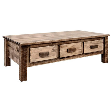 Montana Woodworks Homestead Wood Coffee Table with 6 Drawers in Brown