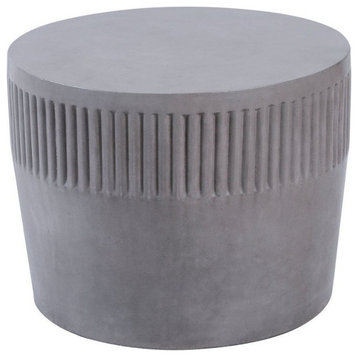 Hand-Crafted Light Cement Round Accent Table in Polished Concrete Finish Drum