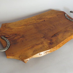 Tray #18015 Reclaimed Beech, Live Edges, Horse Shoe Handles - Serving Trays