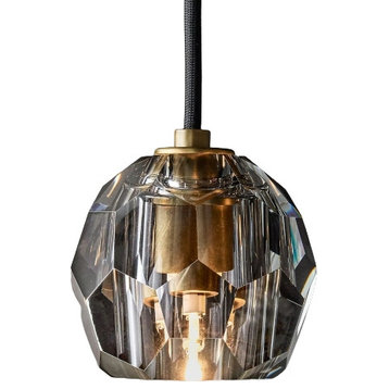 MIRODEMI® Conségudes | Round Grey LED Cut Crystal Ceiling Chandelier, Brass Finish, 1 Light