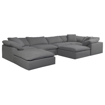 7PC Slipcovered U-Shaped Pit Sectional Sofa | Gray