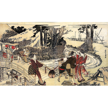 Village Near A Bridge by Katsushika Hokusai, art print