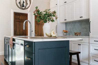 Country kitchen photo in Chicago with green backsplash and ceramic backsplash
