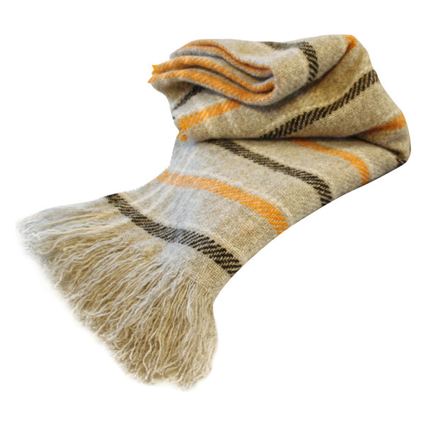 Wool Throw Blanket, New Carnival Throw, No Synthetics, Gray W Orange Blk Stripe